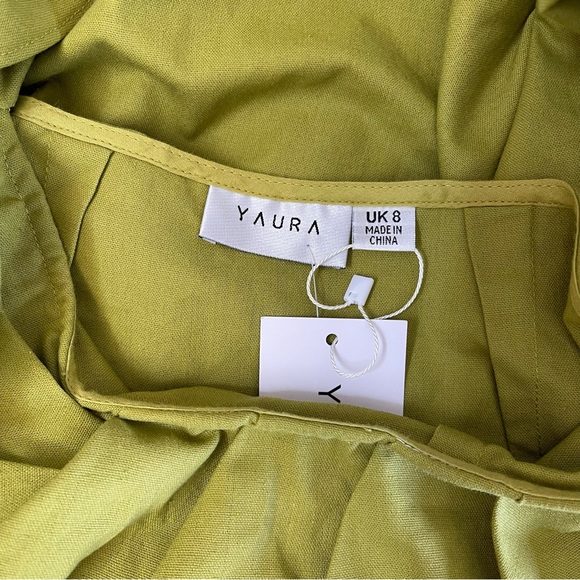 YAURA Revolve Titi Dress Green Linen Blend One Shoulder Ruffle - Picture 2 of 5